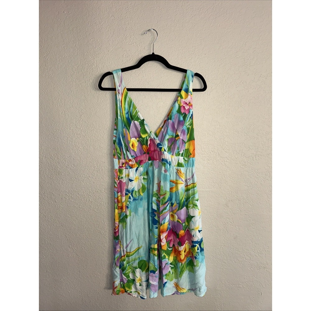 Jams World Women's Floral Sleeveless Sundress Rayon Large Multicolor Tropical